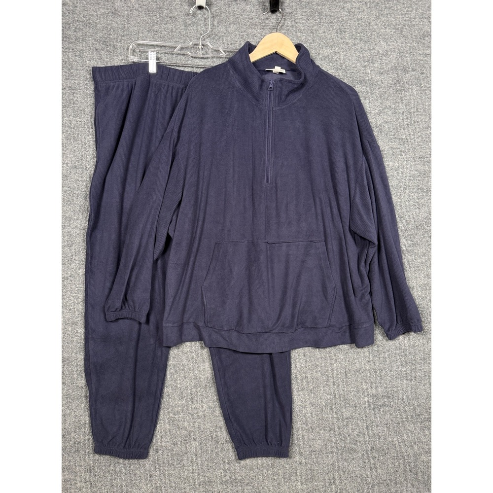 Berkshire Homewear Plus Size 1X Qrt Zip Jogger Lounge Set Navy Loungewear Cozy